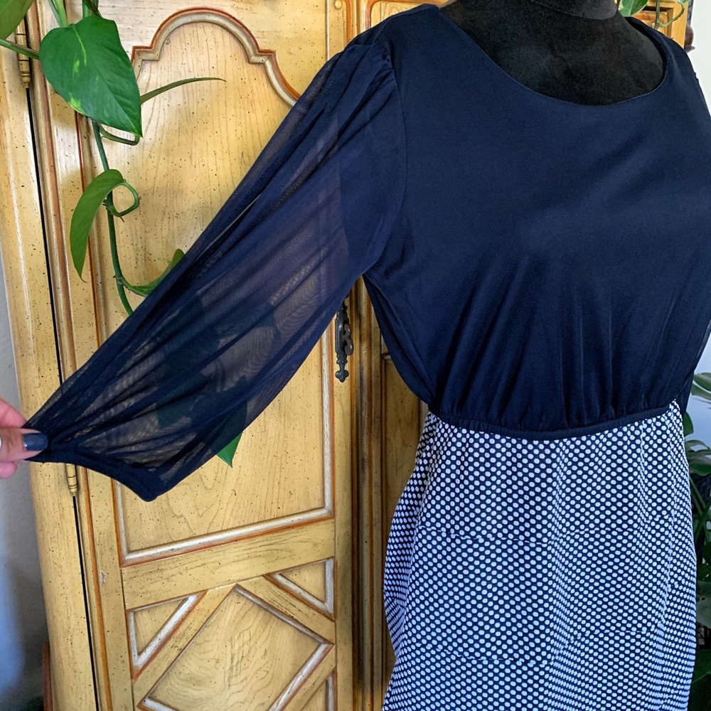 Navy Blue Polka Dot Sheath Dress | Size 6 | S/M